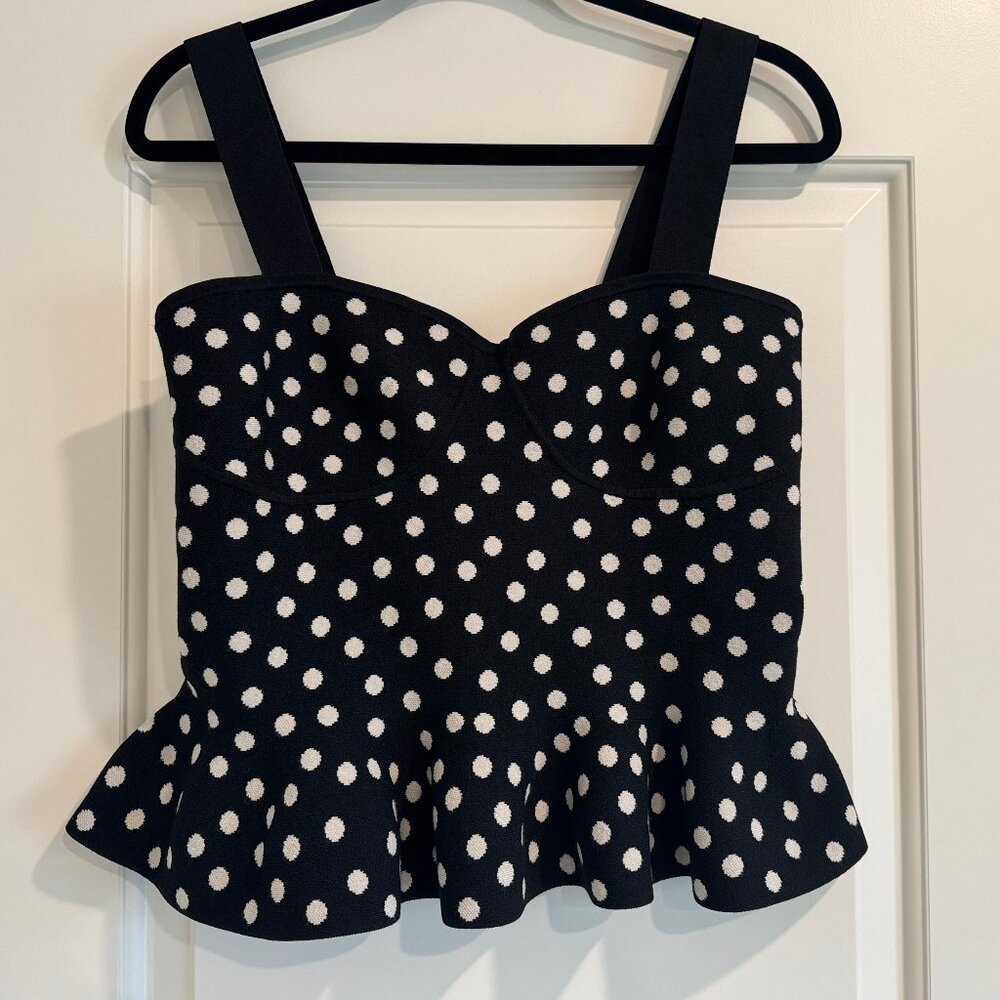 Express Body Contour Polka Dot Peplum Top – Size Large
